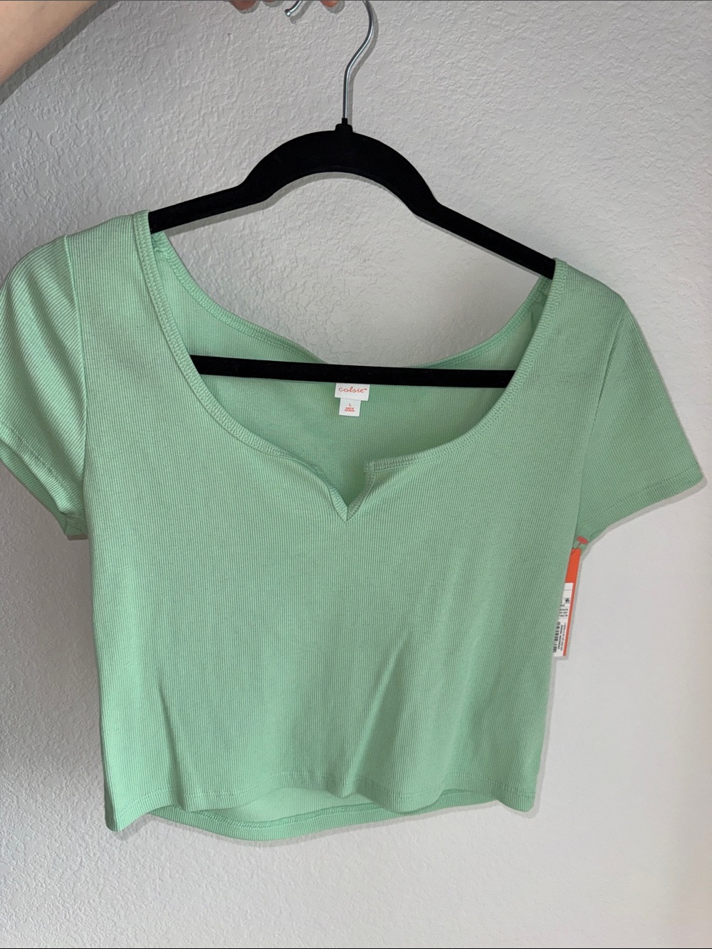 Mint Ribbed Notch-Neck Crop Top - Brand New
